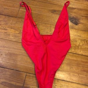Deep V Baywatch / Pamela Anderson style red one piece bathing suit (with tags)